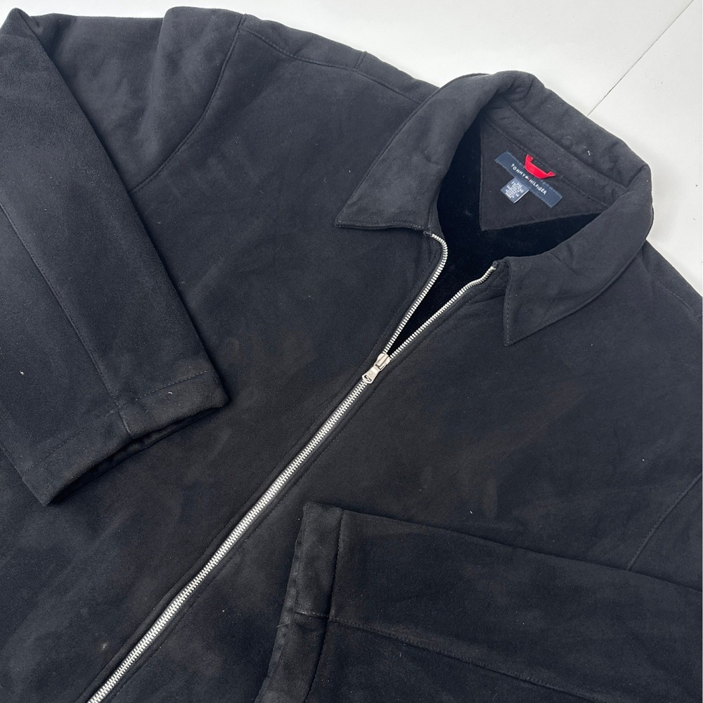 Tommy Hilfiger Mens XXL Black Faux Suede Faux Fur Lined Full Zip Jacket Heavy